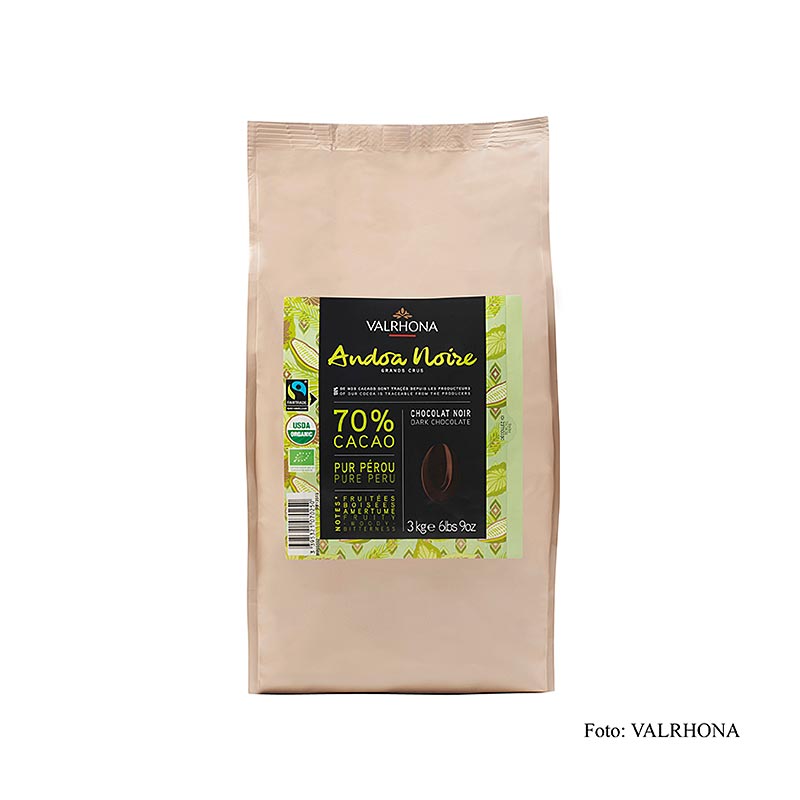 Valrhona Andoa Noire 70% 3 kg di callets, Fairtrade, BIO (12515), 3 kg