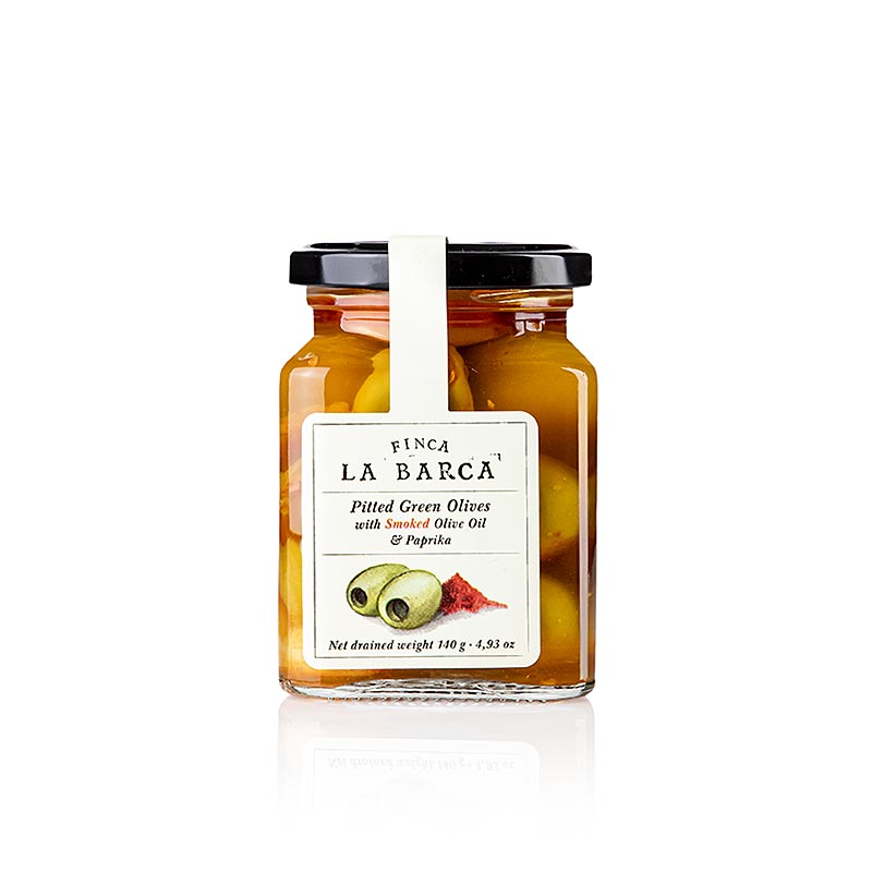 Olives vertes, dénoyautées, au paprika fumé, Finca La Barca, 300 g