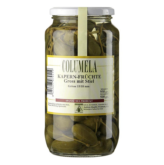 Anfora Quality Products - Câpres, taille moyenne, avec tige, ø 15-18 mm, Columela, 950 g