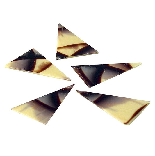 Topper decorativo "Diablo" (ex Jura) - triangolo, cioccolato bianco/scuro, 35x55 mm, 585 g, 290 pezzi.