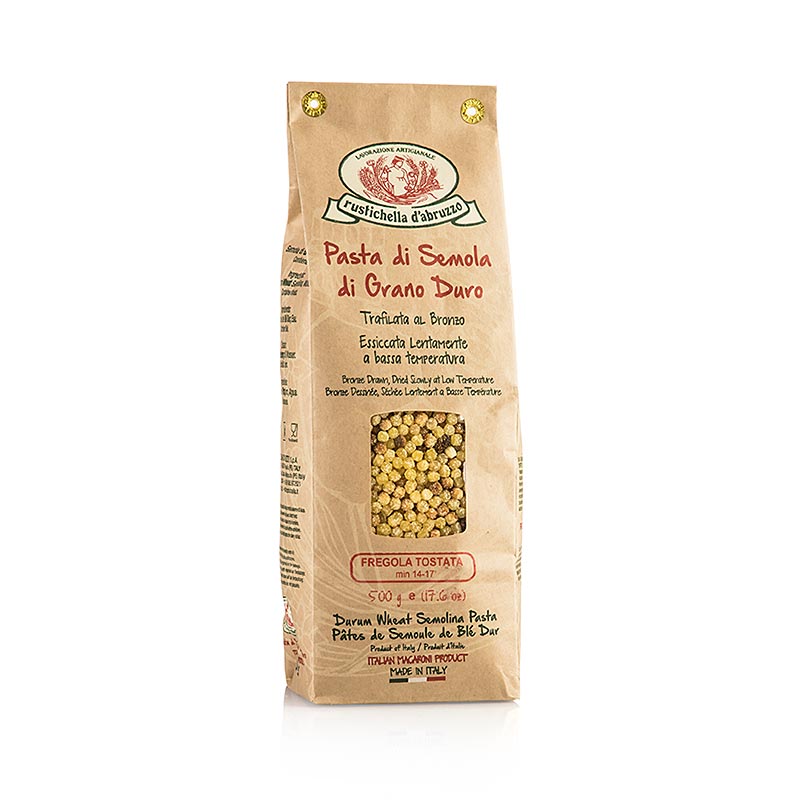 Rustichella D'Abruzzo - Fregola Tostata, pasta a forma di perline ottenuta da semola di grano duro tostata, 500 g