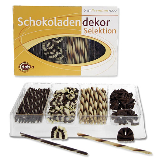 Dobla - Assortimento di decorazioni al cioccolato - Selezione 2, 4 varietà di cigarillos e ventagli, 260 g, circa 90 pezzi