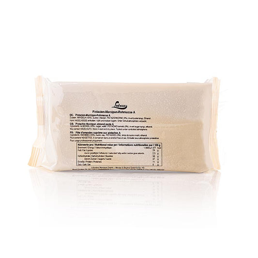 Massepain brut aux pistaches, PM, 43% d'amandes méditerranéennes et 9% de pistaches, Lubeca, 1 kg