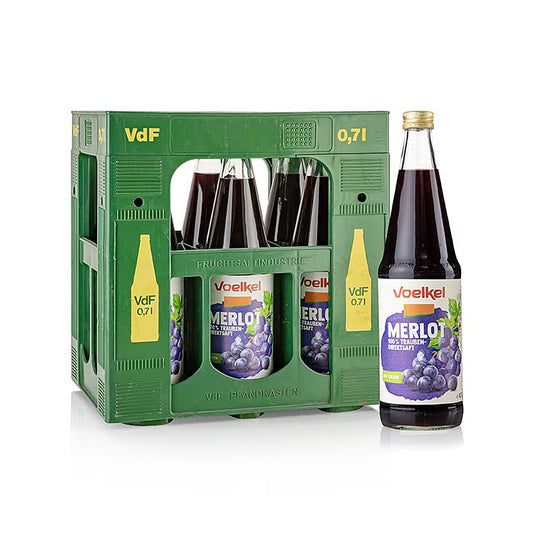 Voelkel - Jus de raisin Merlot, foncé, 100 % pur jus, BIO, 4,2 l, 6 x 700 ml