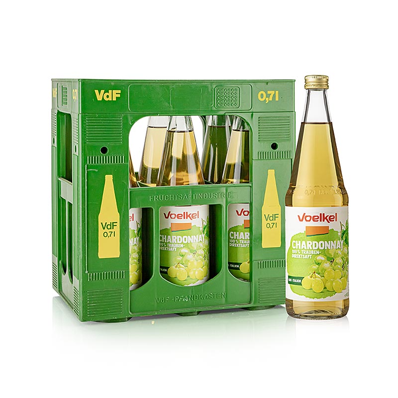 Voelkel - Jus de raisin Chardonnay, clair, 100 % pur jus, BIO, 6 x 0,7 l