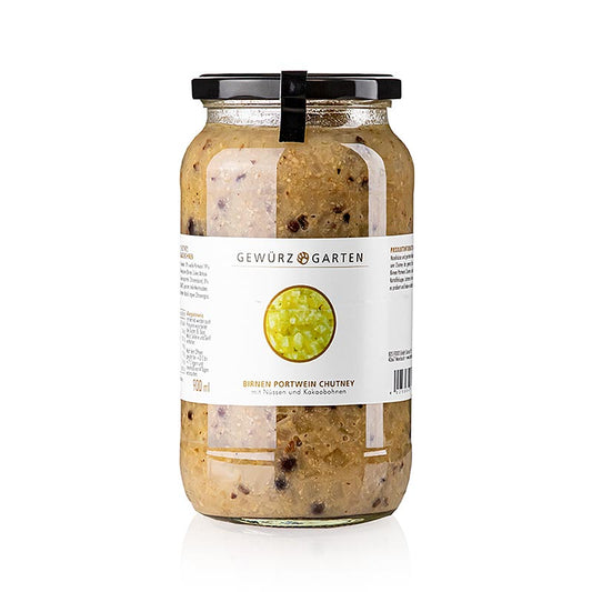 Chutney di pere al vino di Porto "Gewürzgarten", con noci, zenzero e fave di cacao, 900 ml