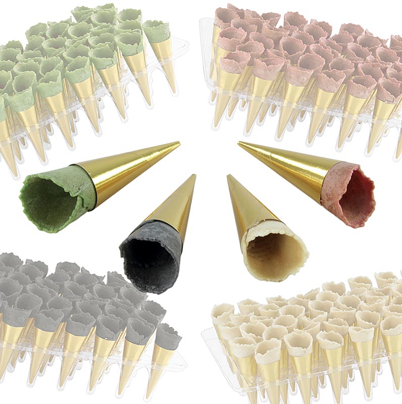 Mini-cornets or, neutre, rouge, vert, noir, ø 2,5x7,5cm, 1,3 kg, 180 pc