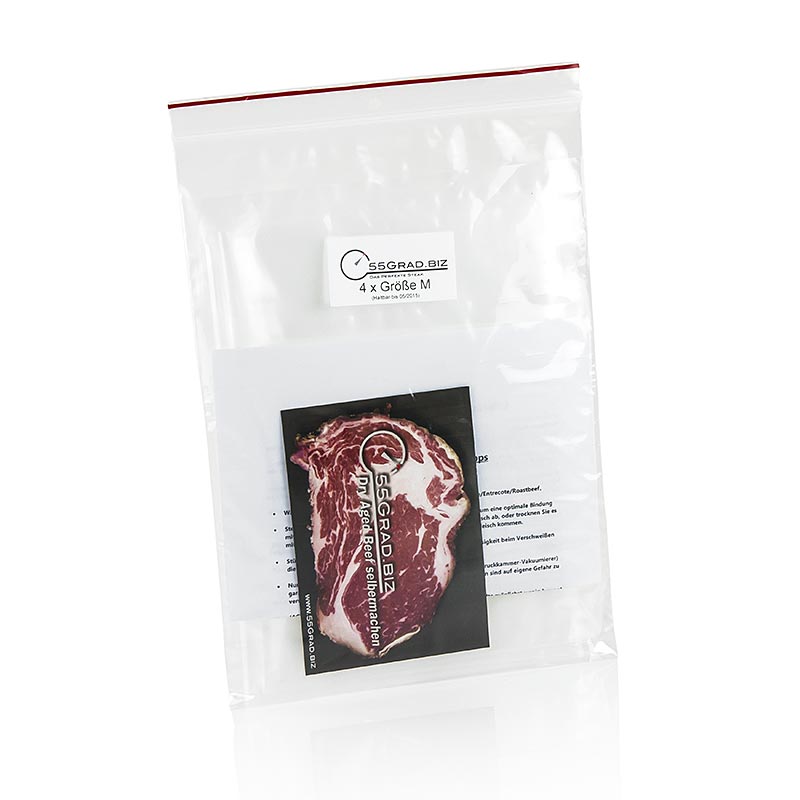 Sacco di stagionatura a membrana misura M, 250x550mm, per carne bovina secca stagionata, 55GRAD, 5 pz.