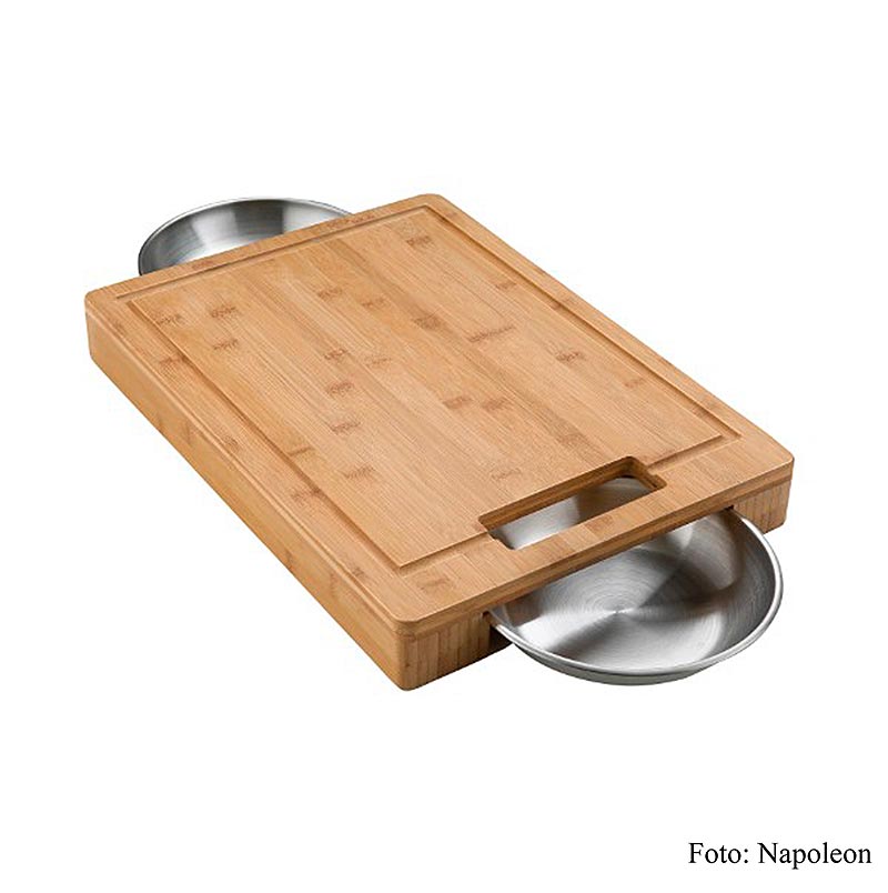 Accessoires de cuisson Napoléon - Planche à découper PRO en bois, 2 coupes en acier inoxydable, 46x33x5,5cm, 1 pc