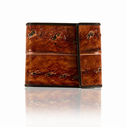 Porte-cartes de crédit pour 6 cartes, avec bouton-pression, cuir d'esturgeon/de vache, marron, 11 x 9 x 2 cm, 1 pièce