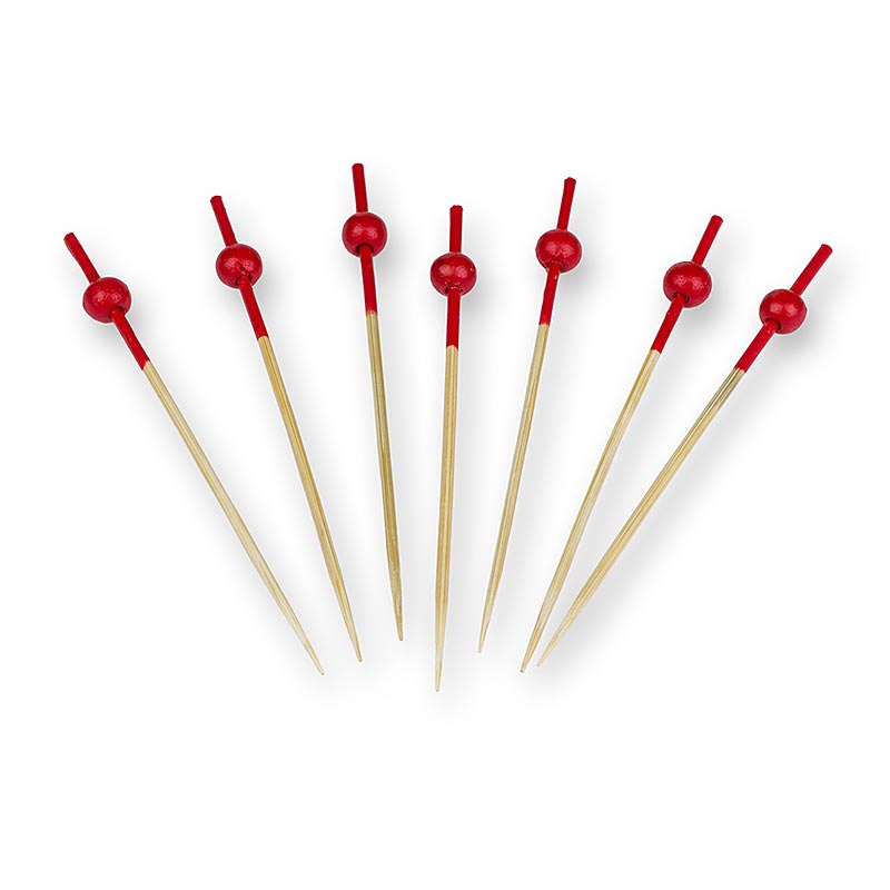 Spiedini di legno, con estremità colorata e pallina rossa, 9 cm, 100 pz.