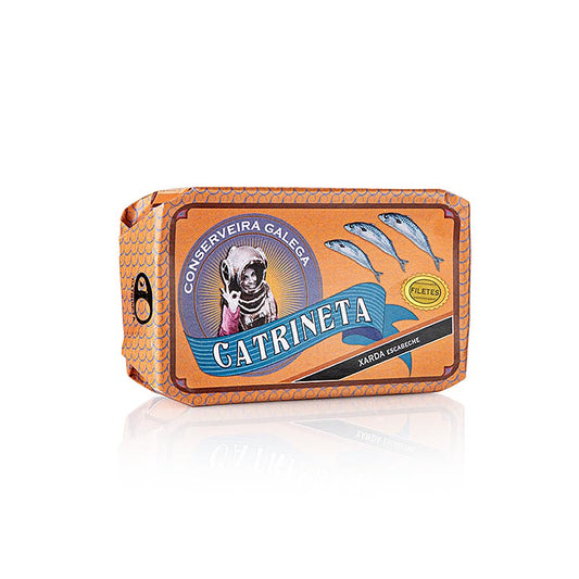 Catrineta - Filetti di sgombro (xarda en escabeche), interi, in salsa escabeche, 120 g