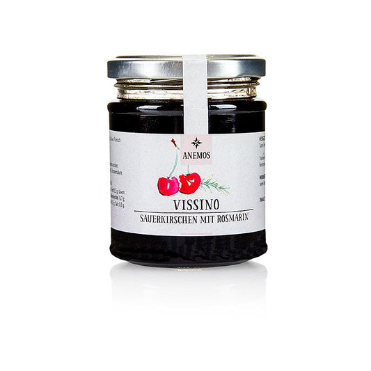 Vissino Sauerkirschen, süß eingelegt mit Honig und Rosmarin, ANEMOS, 265 g