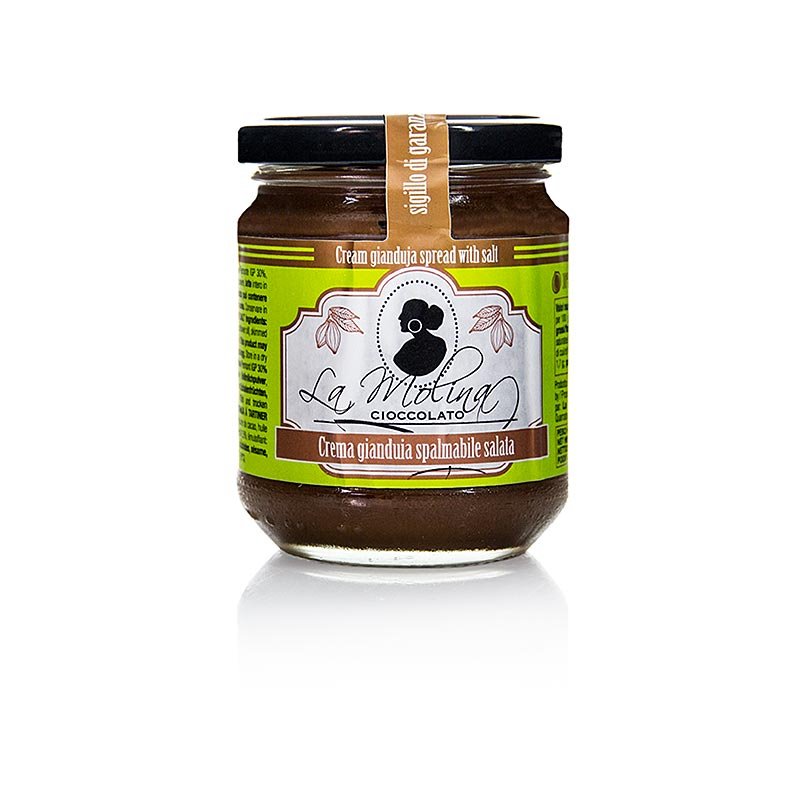 Crema al torrone gianduja, latte, con " Sale", La Molina, 220 g | Copertura, forme di cioccolato, prodotti al cioccolato | thungourmet
