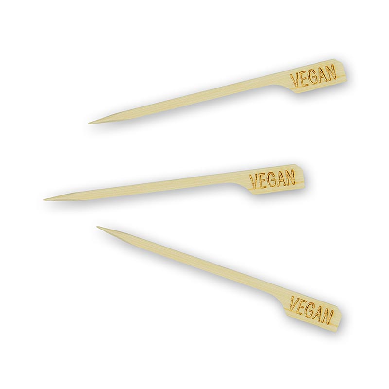 Spiedini di bambù, con estremità a foglia, con la scritta "vegano", 9 cm, 250 pezzi