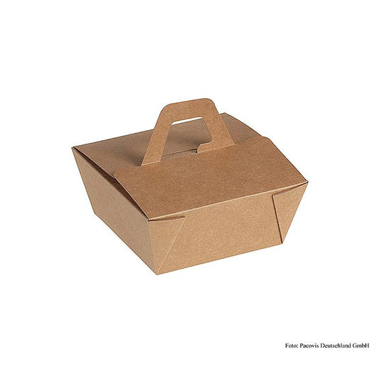 Einweg Naturesse Take Away Box, mit Henkel, Kraft/PLA, 12x12x6,5cm, 900ml, 200 St