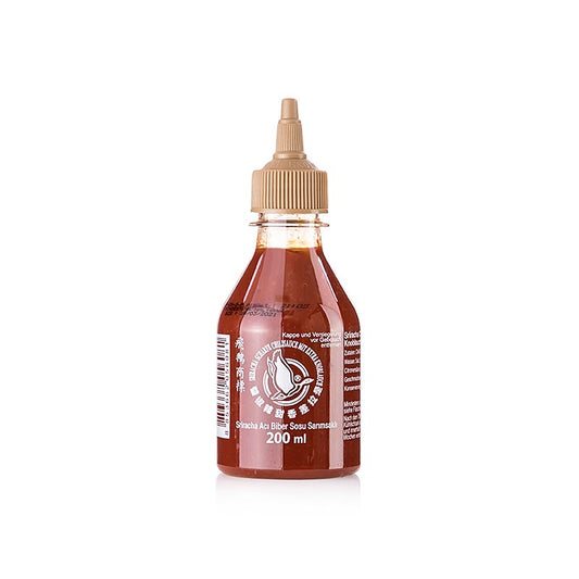 Salsa al peperoncino - Sriracha, piccante, con aglio extra, Bottiglia a pressione, Flying Goose, 200 ml