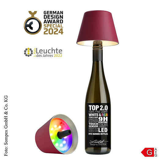 Lampe de table "TOP2.0", pour bouteilles, avec batterie, 11x12,5cm, plastique, bordeaux 72524, 1 pc