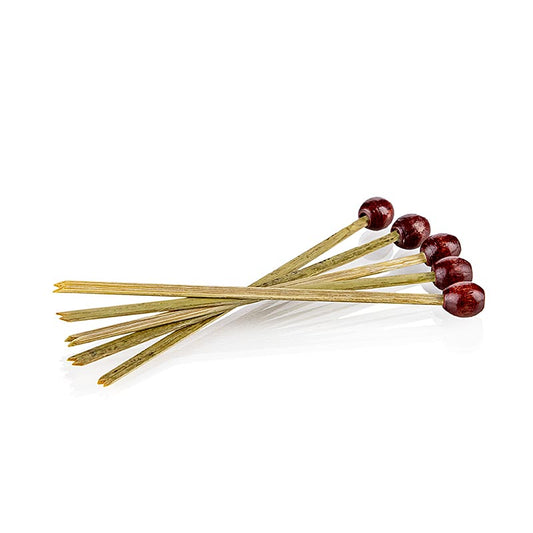 Bambusspieß "mit Spalt" mit roter Perle, 8cm lang, 100 St