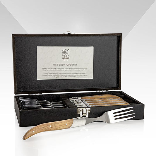 Montargo - Lot de 6 fourchettes, manche en bois d'olivier, coffret en bois, Laguiole, 1 pièce