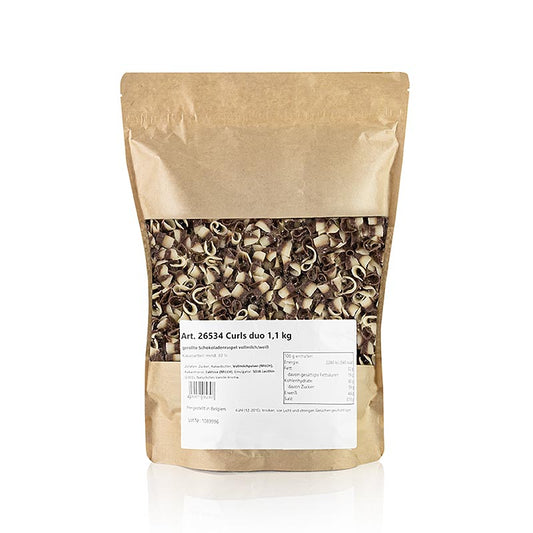 Scaglie di cioccolato per guarnire Blossom bianco/latte intero (Curls Duo), 11 kg
