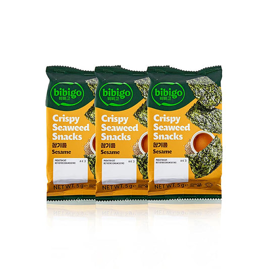 Bibigo - Seetang Snack Sesame Oil, knusprige Algenblätter, 15 g