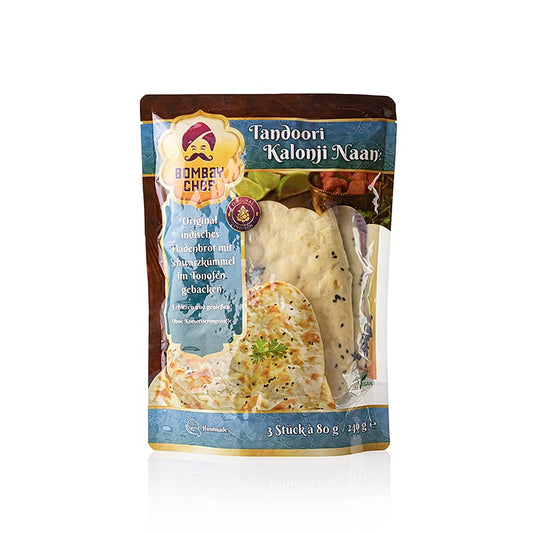 Pane naan Vepura Tandoori Kalonji, cumino nero, Bombay Chef, 240 g, 3 pezzi