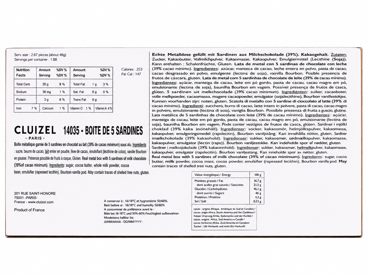 Schokoladen- Sardinen, Milchschokolade, Dose, Michel Cluizel, 75 g, 5 St